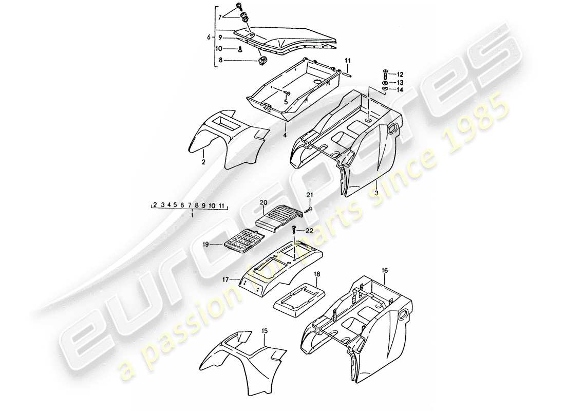 porsche 1993 (928) scatola di stoccaggio diagramma delle parti