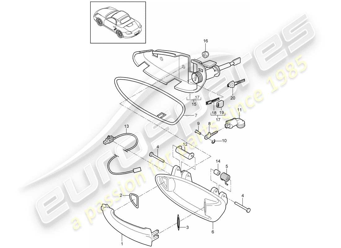 porsche 2009 (987 boxster) diagramma delle parti maniglia della portiera
