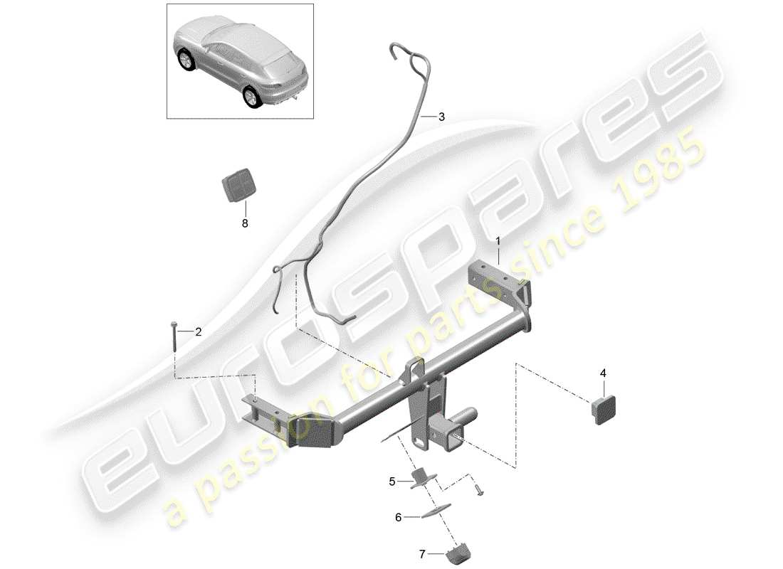 porsche 2016 (macan) diagramma delle parti del gancio di traino