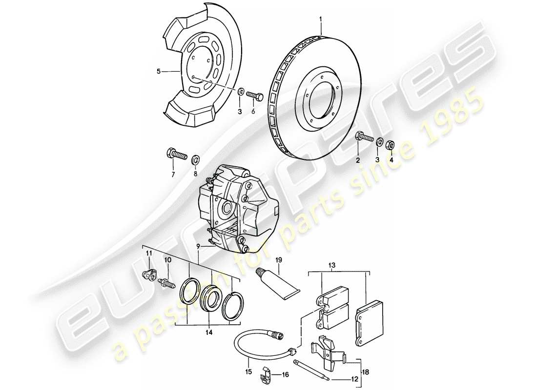 porsche 1987 (911) freno - asse anteriore diagramma delle parti