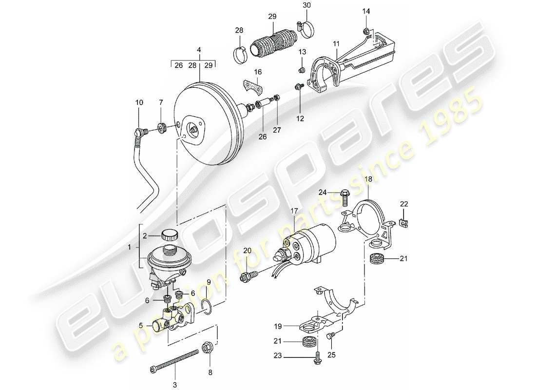 porsche 2003 (996 turbo / gt2) pompa freno - servizio freno - pompa frizione schema delle parti