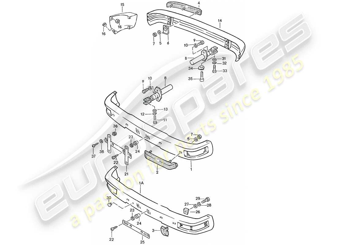 porsche 1990 (944) paraurti - con: - paraurti schema delle parti