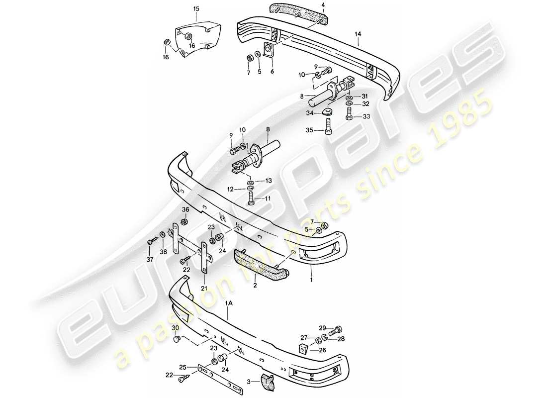porsche 1982 (944) paraurti - con: - paraurti schema delle parti