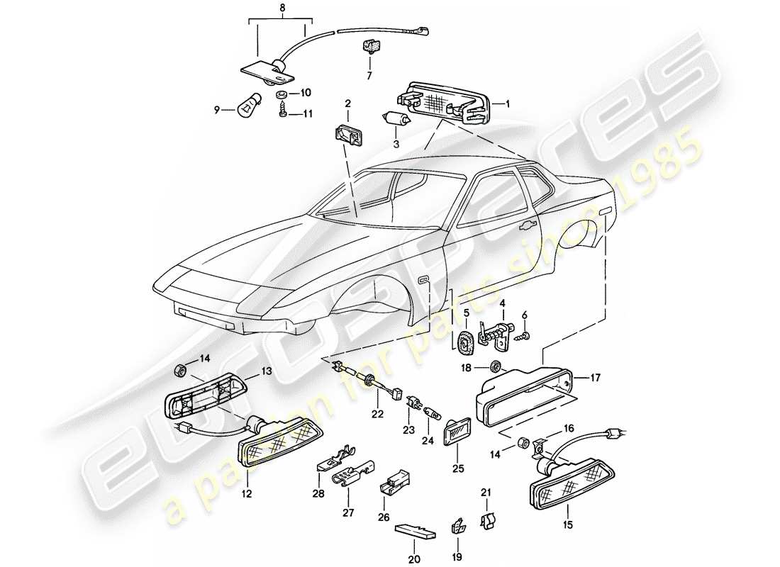 porsche 1982 (944) luce interna - ripetitore indicatori di direzione diagramma delle parti