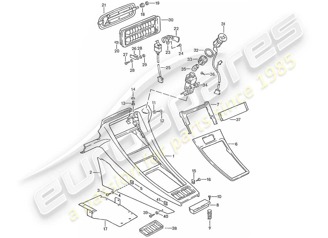 porsche 1990 (928) console centrale diagramma delle parti