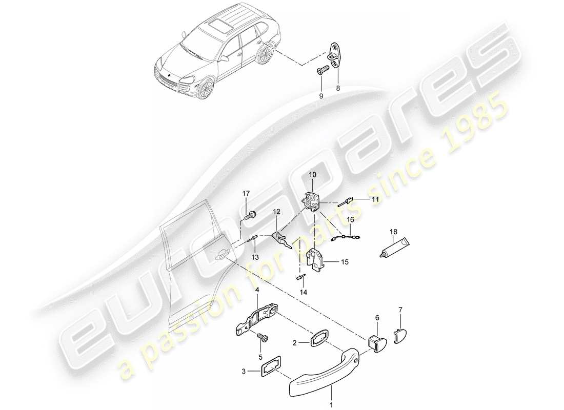 porsche 2010 (cayenne e1 9pa) maniglia diagramma delle parti