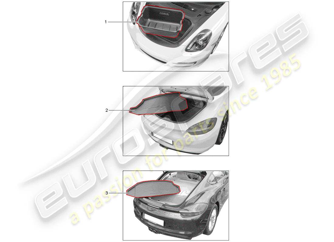porsche 2012 (tequipment 98x/99x) interno per vano bagagli schema delle parti
