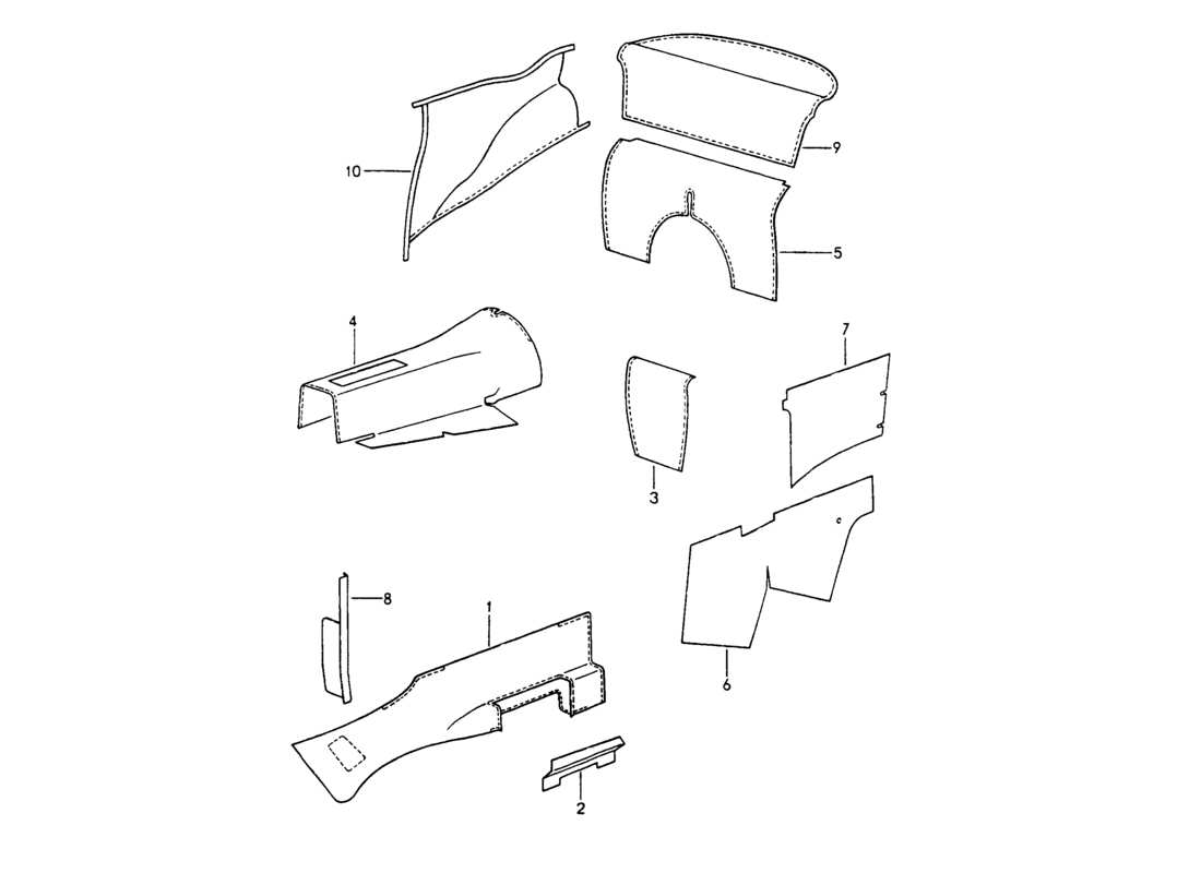 porsche 1994 (964) dotazioni interne - moquette adesiva diagramma delle parti