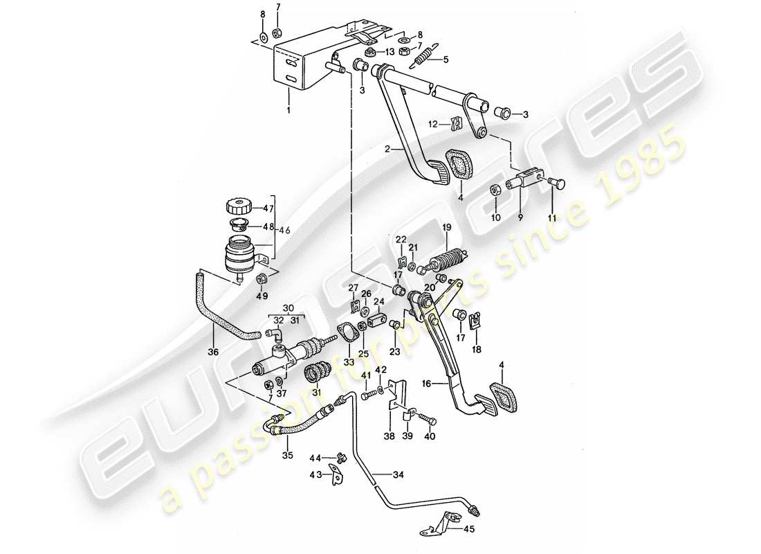 porsche 1994 (968) freno - frizione - pedali diagramma delle parti