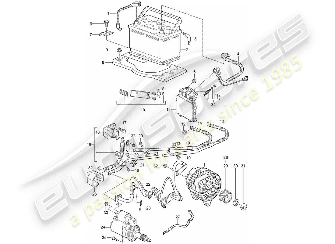 porsche 2009 997-2 turbo / gt2 diagramma delle parti della batteria