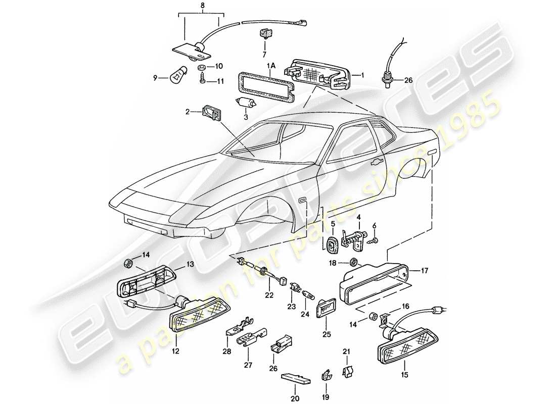 porsche 1990 (944) luce interna - ripetitore indicatori di direzione diagramma delle parti