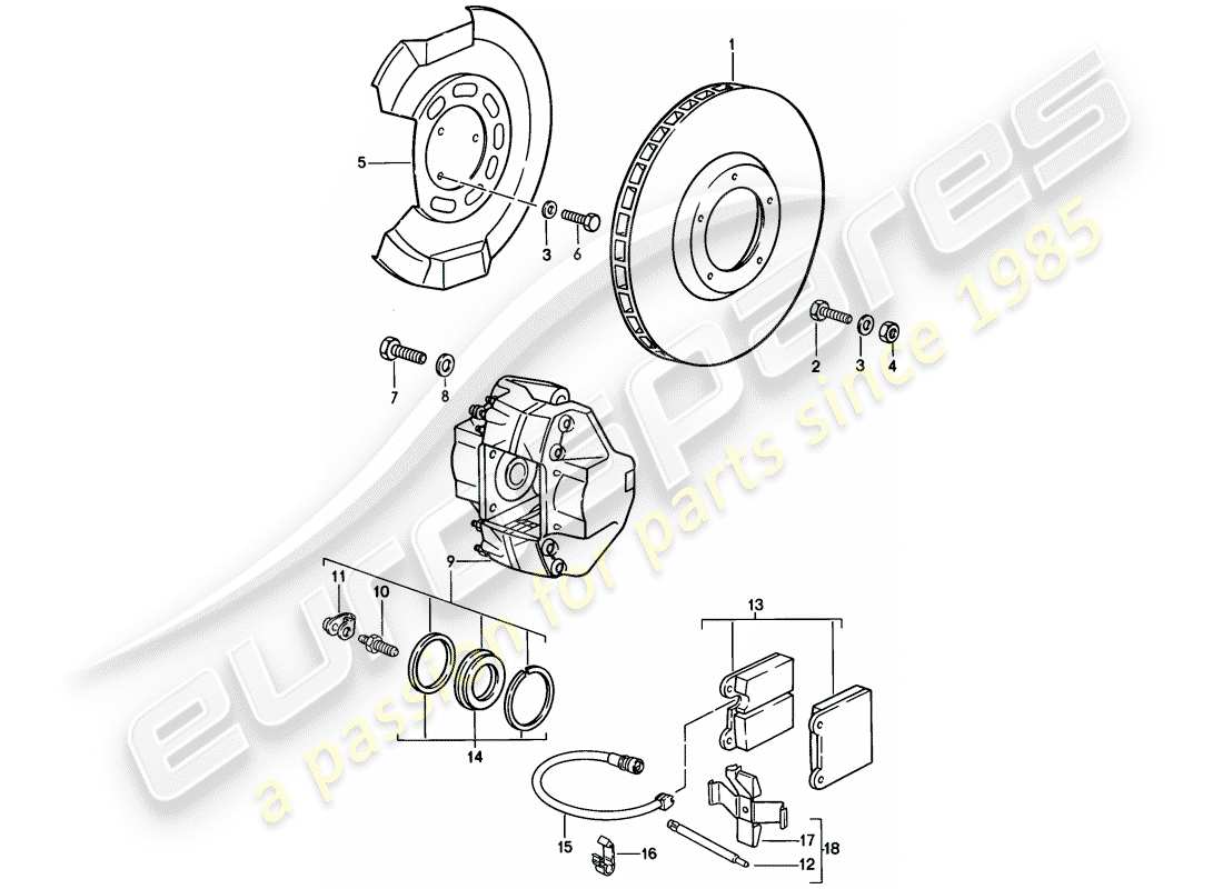 porsche 1985 (911) freno - asse anteriore diagramma delle parti