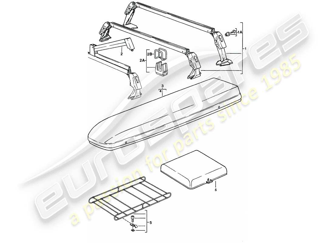 porsche 1985 (911) sistema di trasporto sul tetto diagramma delle parti