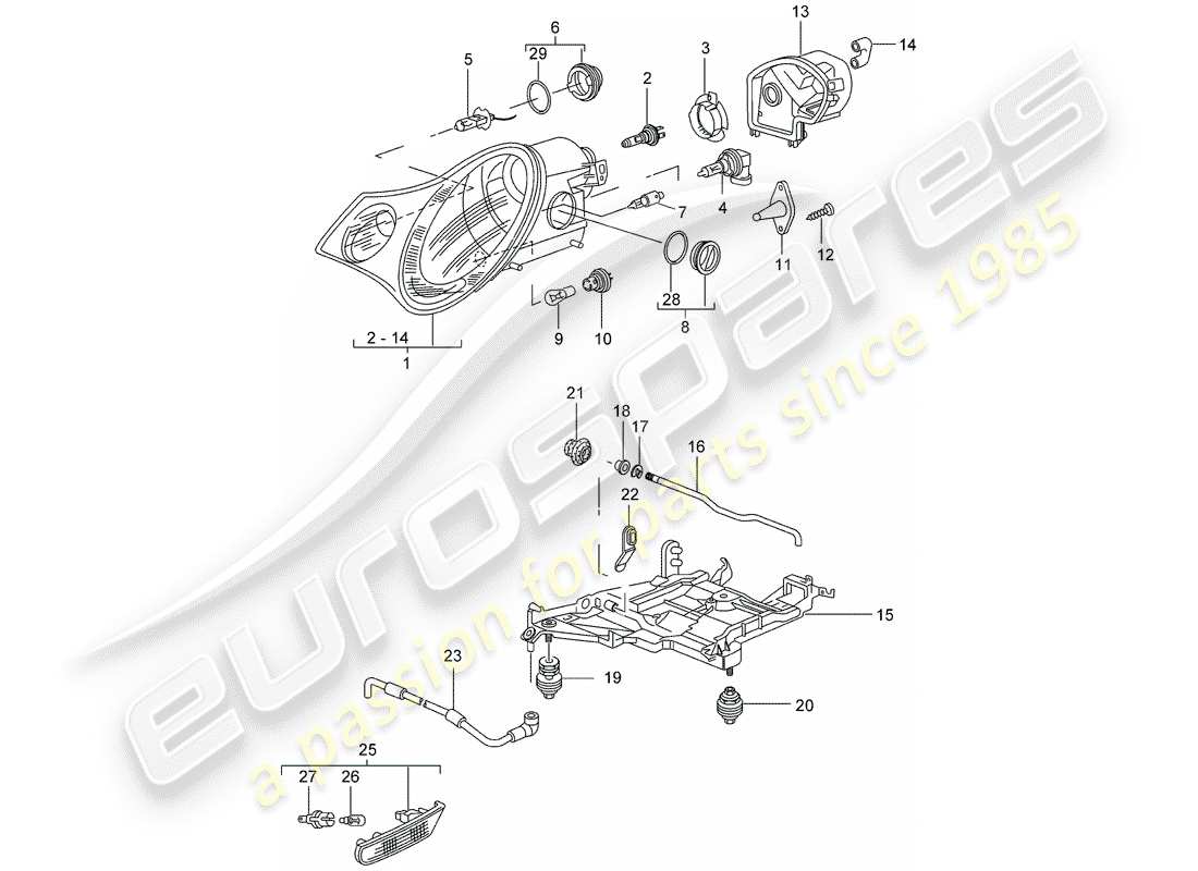 porsche 2000 (996) proiettore - ripetitore indicatori di direzione - d - mj 2002>> diagramma delle parti
