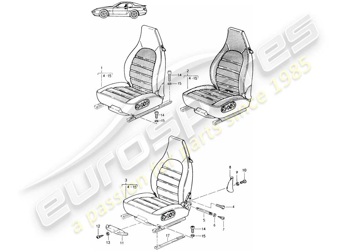 porsche seat 944/968/911/928 (1998) sedile anteriore - completo - tutto elettrico - d >> - mj 1993 schema delle parti