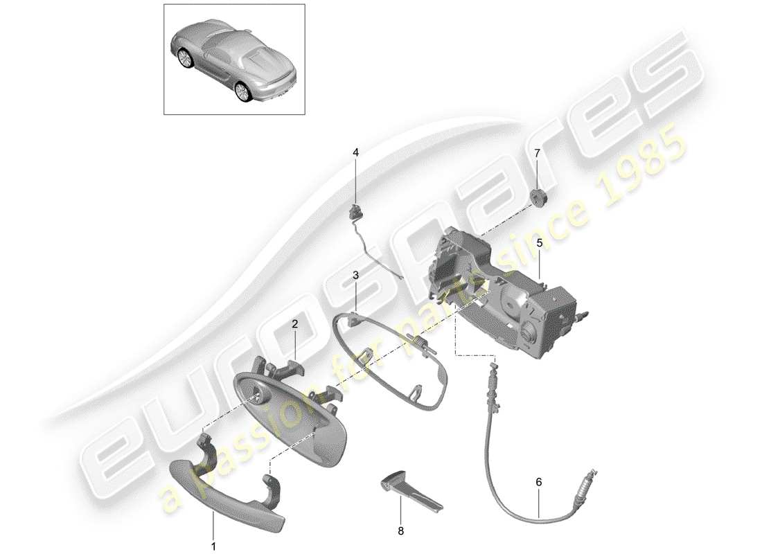 porsche 2016 (981 boxster spyder) diagramma delle parti maniglia della portiera