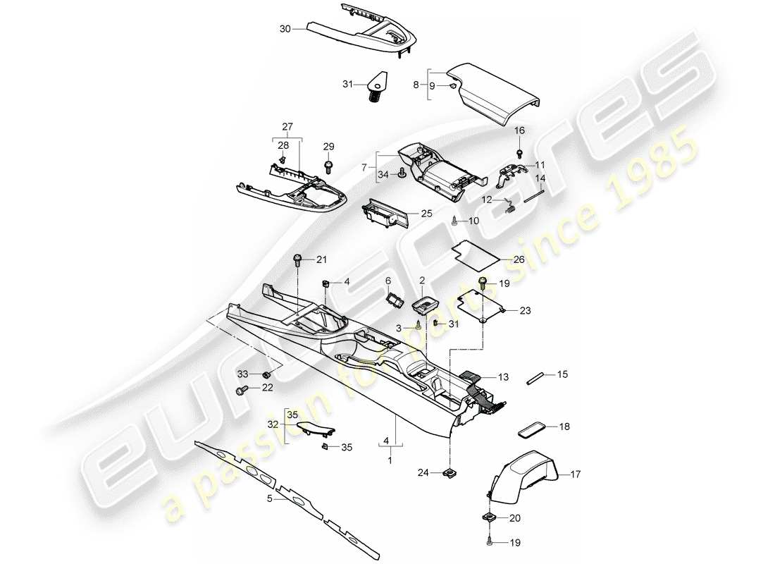 porsche 2009 997-2 turbo / gt2 schema delle parti della console centrale