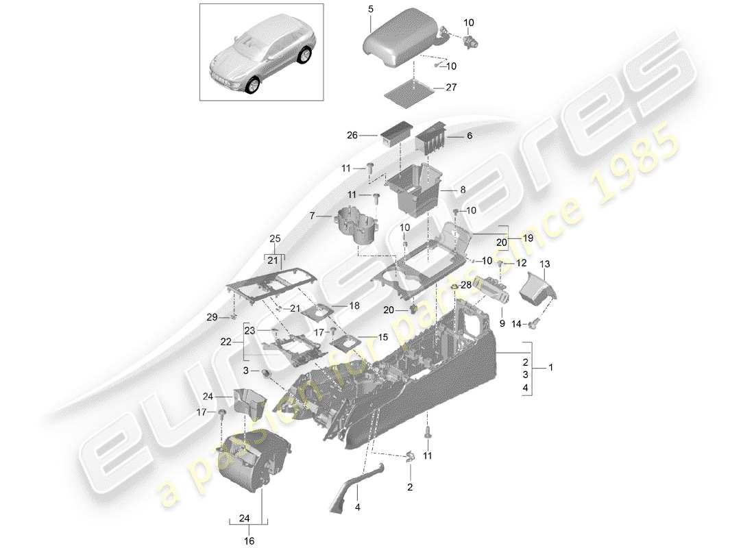porsche 2016 (macan) schema delle parti della console centrale
