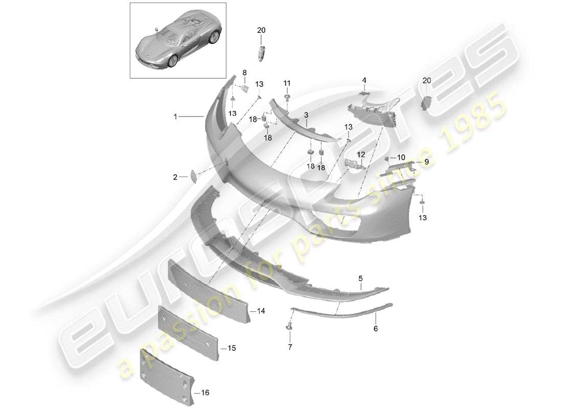 porsche 2015 (918 spyder) paraurti diagramma delle parti