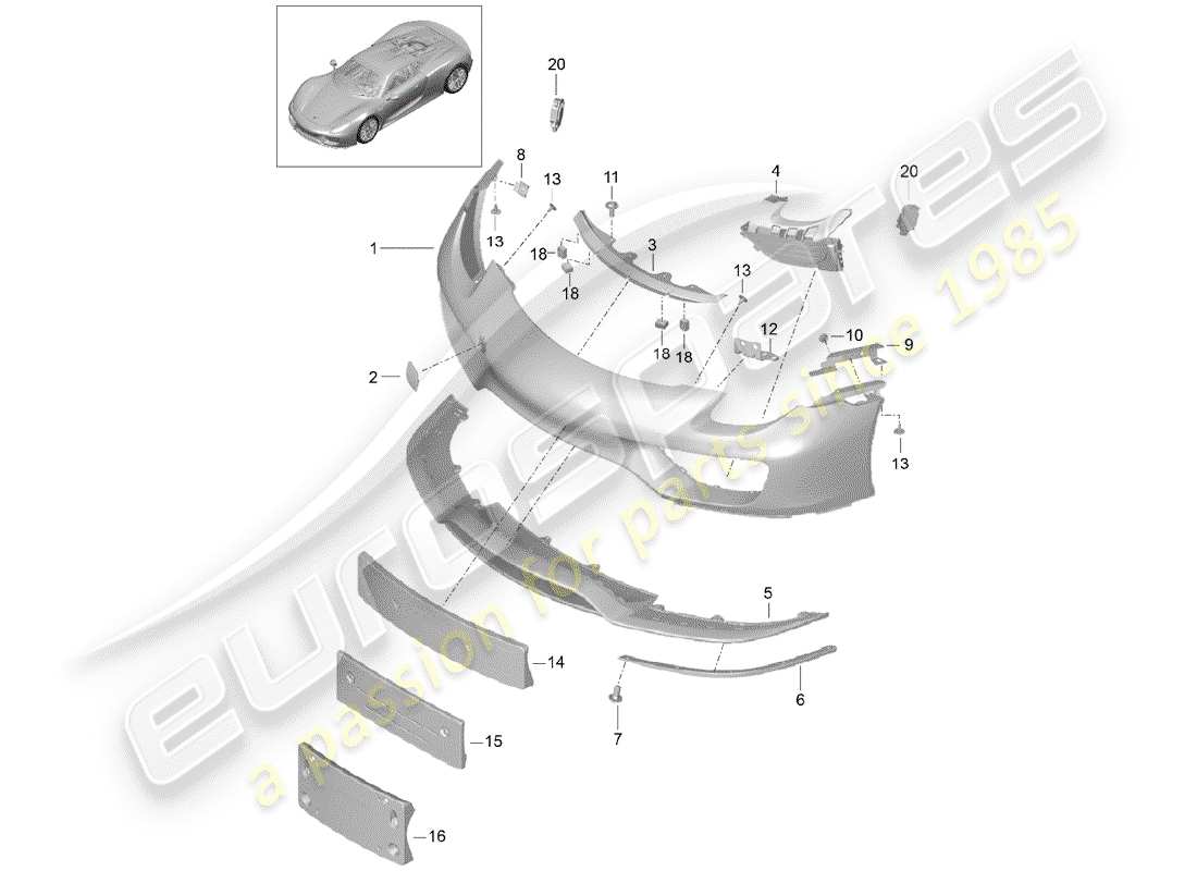 porsche 918 spyder (2015) diagramma delle parti del paraurti
