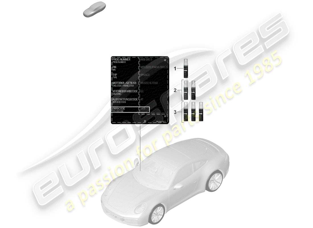 porsche 2019 (992-1) bastoncino per ritocchi di vernice diagramma delle parti