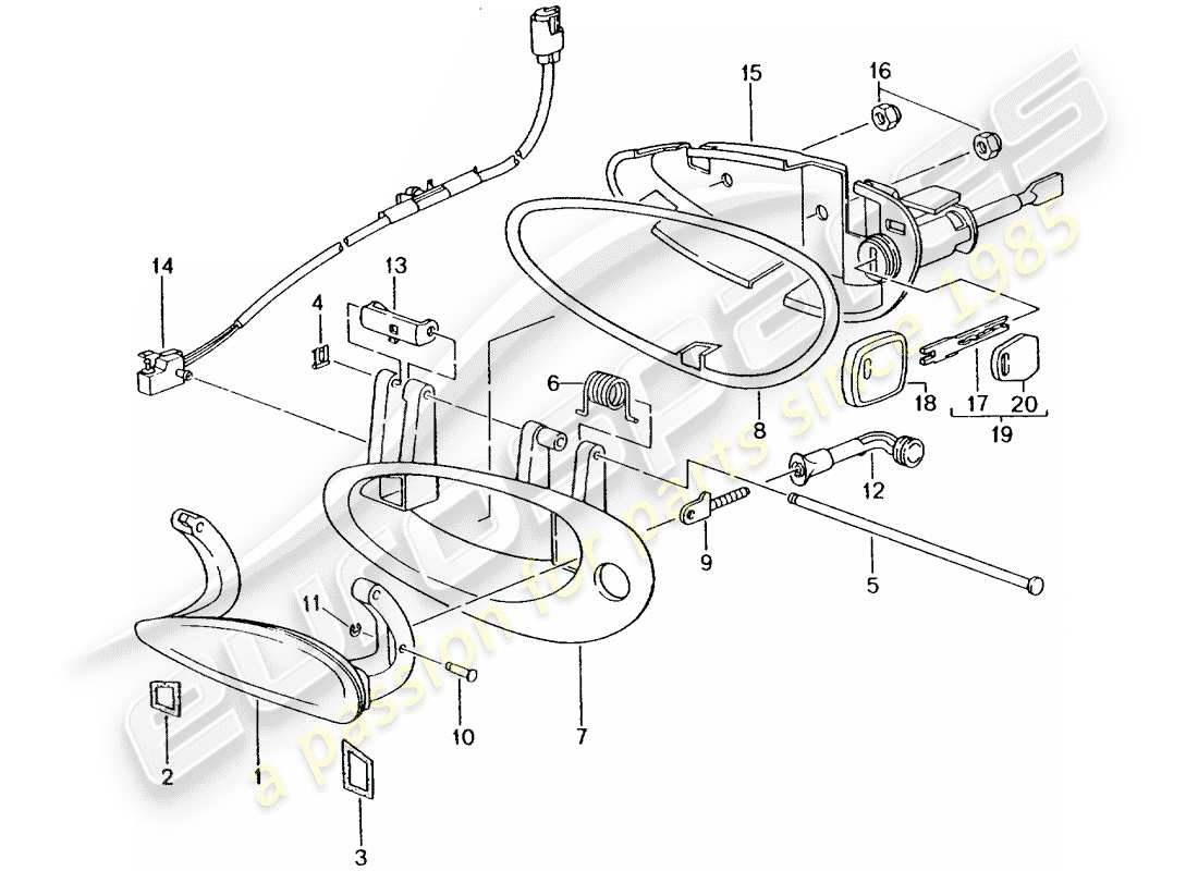 porsche 2001 (996 turbo / gt2) maniglia diagramma delle parti