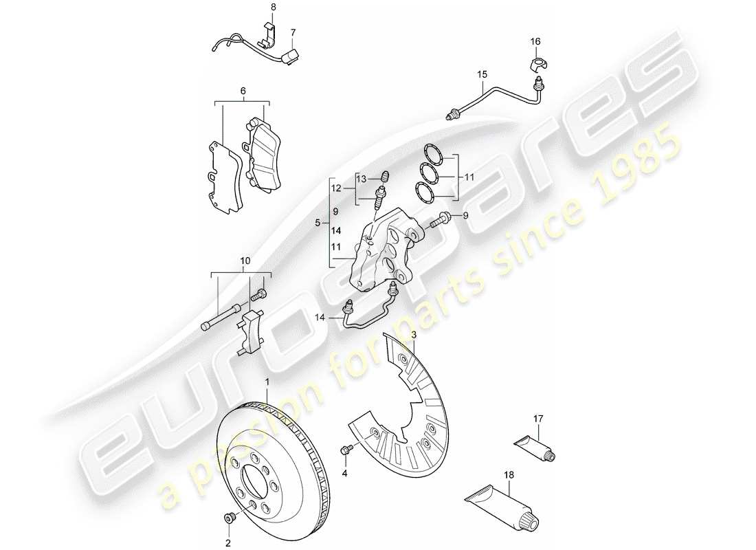 porsche 2005 (cayenne e1 9pa) schema delle parti freni a disco