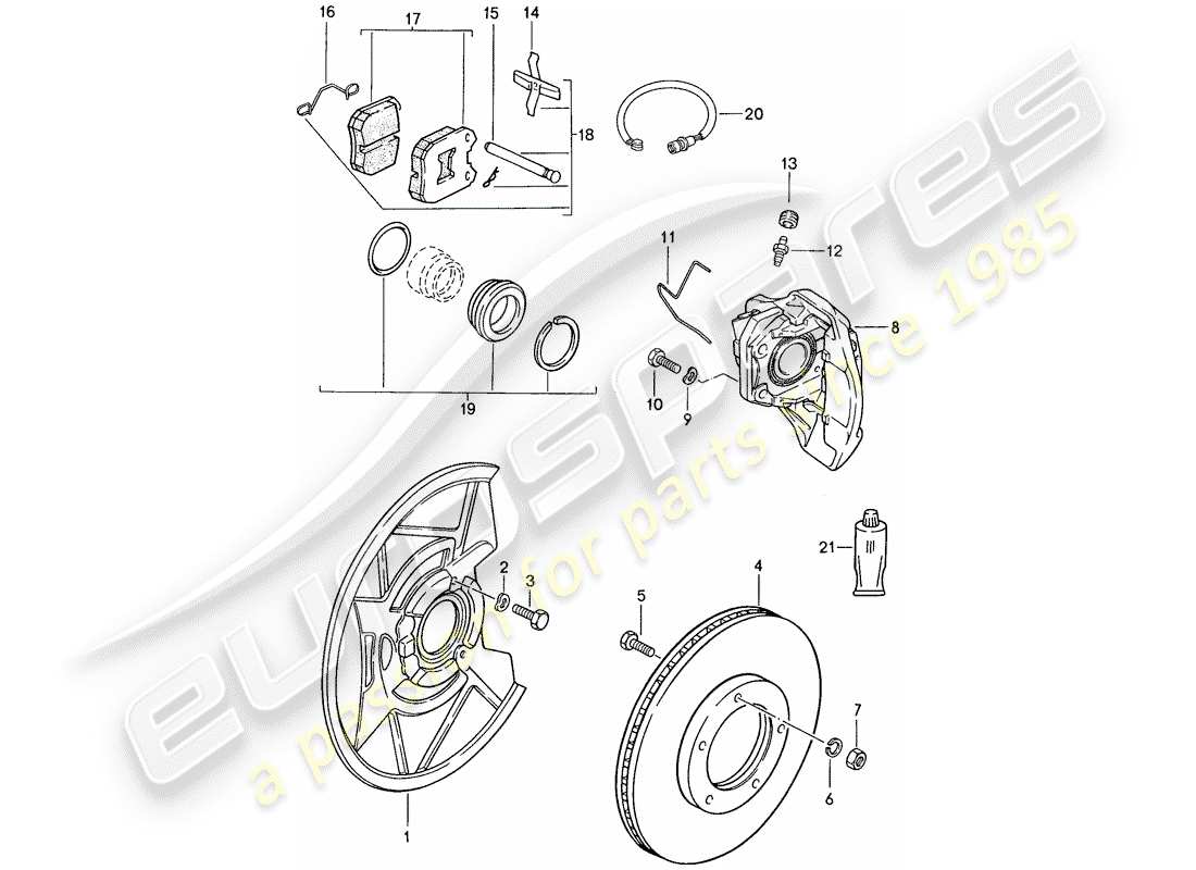 porsche 1990 (944) freni a disco - assale anteriore - d >> - mj 1989 schema delle parti