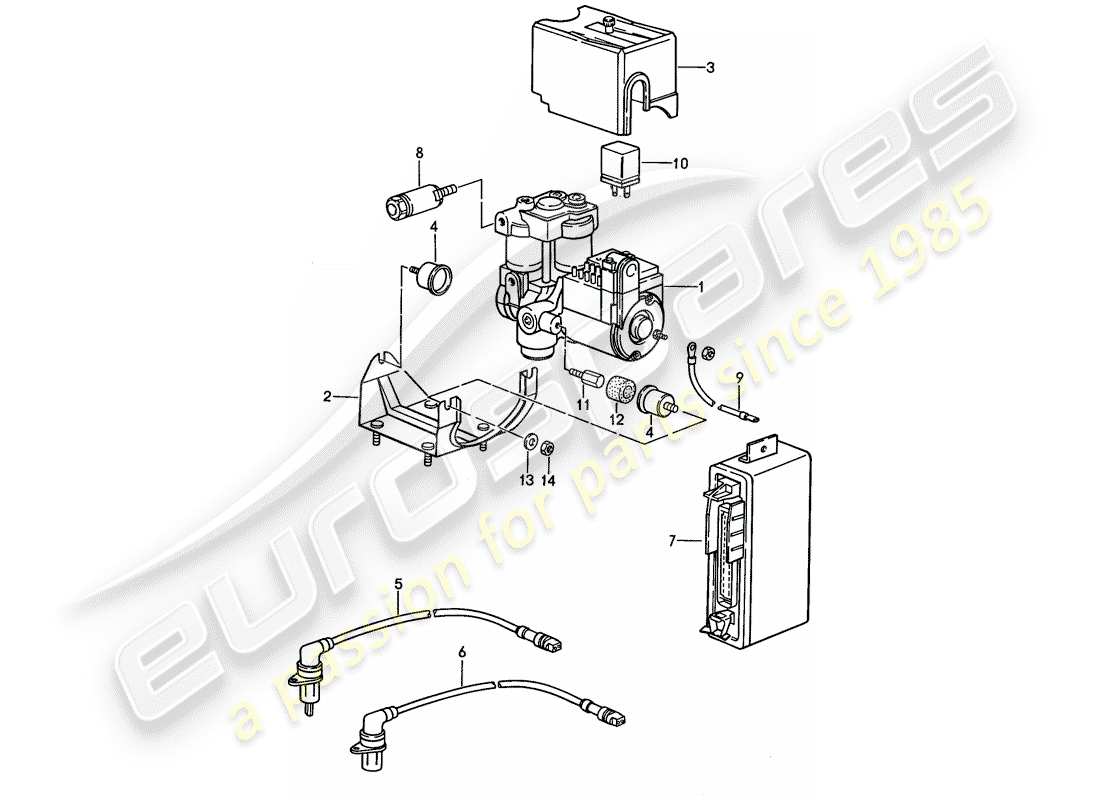 porsche 1991 (944) unità idraulica - sistema freno antibloccaggio. -addominali- diagramma delle parti