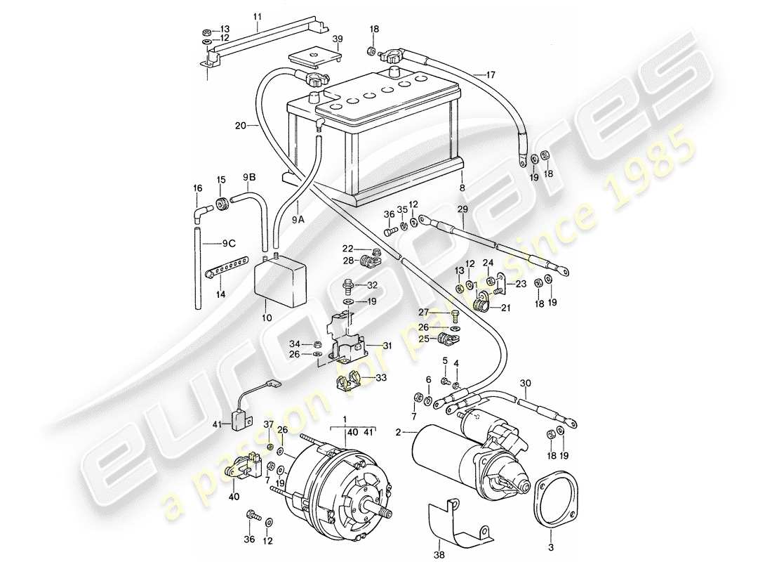 porsche 1988 (959) alternatore - avviamento - batteria diagramma delle parti