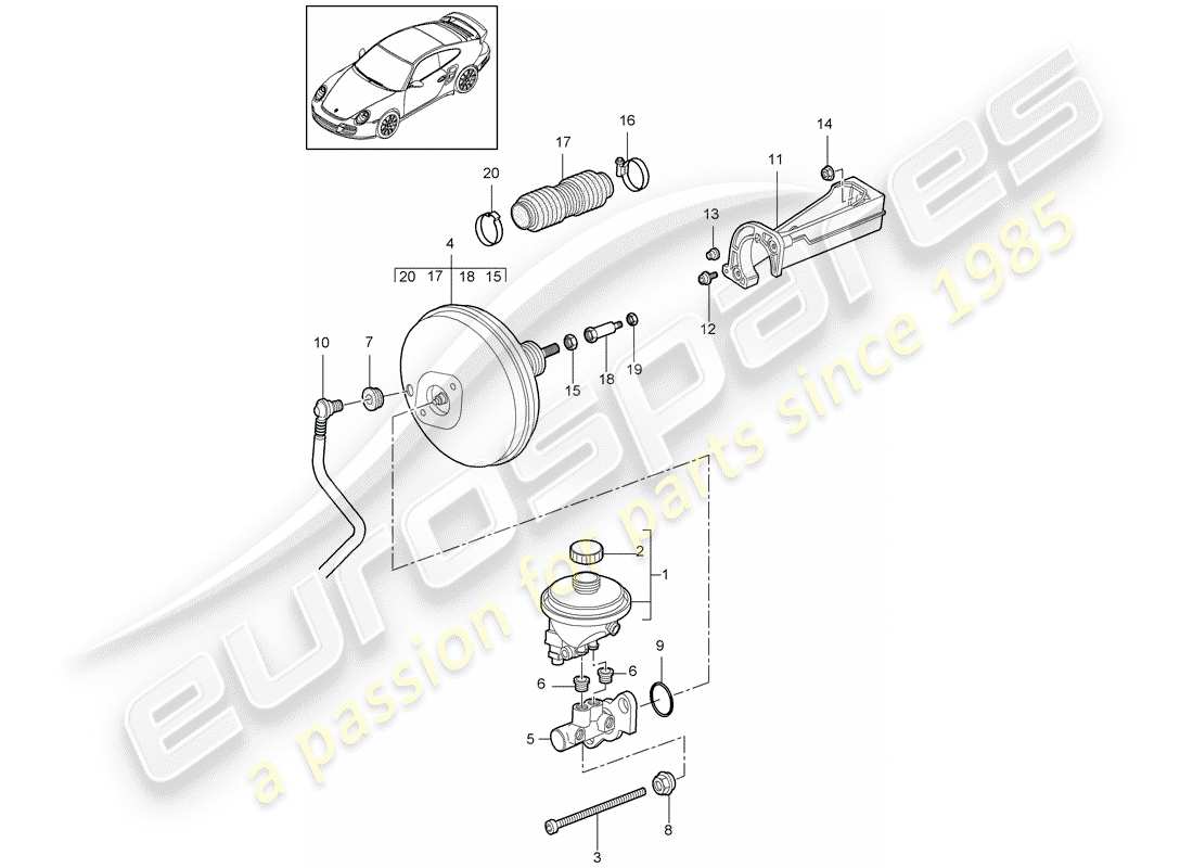 porsche 2012 (997-2 turbo / gt2 rs) pompa freno diagramma delle parti