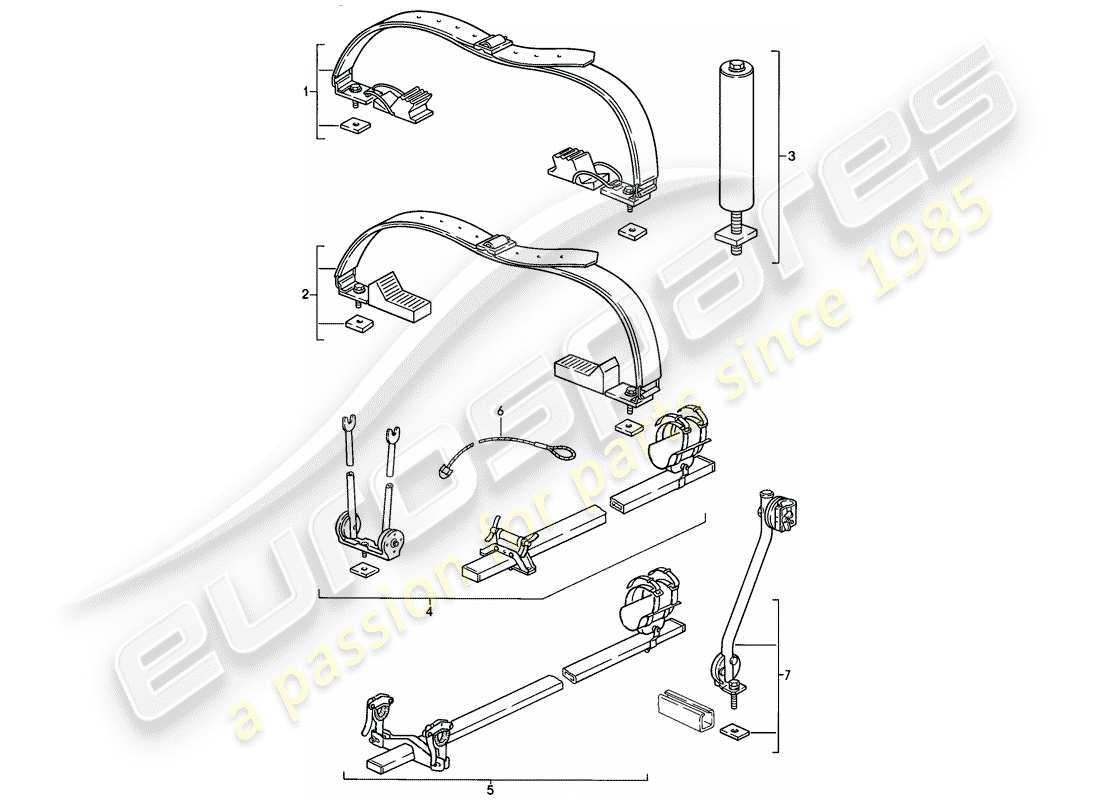 porsche 1984 (911) sistema di trasporto sul tetto diagramma delle parti