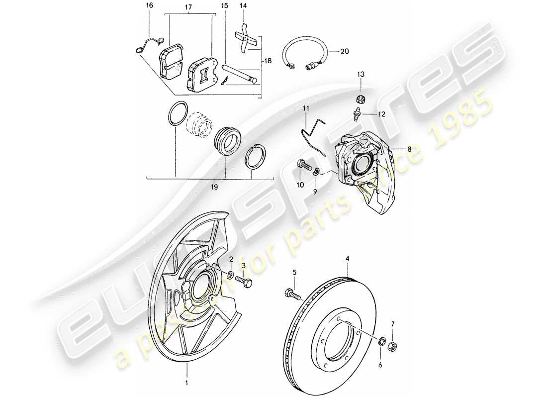 porsche 1984 (944) freni a disco - assale anteriore diagramma delle parti