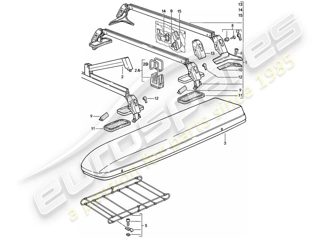 porsche 1984 (944) sistema di trasporto sul tetto diagramma delle parti