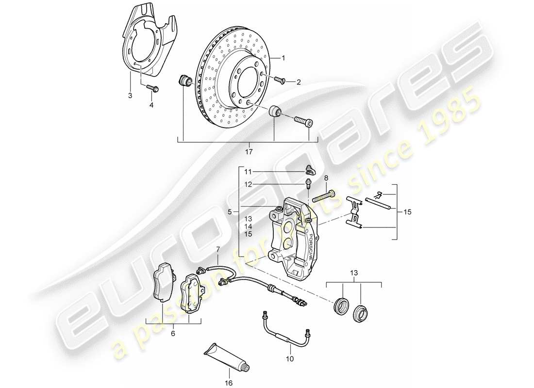 porsche 2009 (997-2 gt3) freni a disco diagramma delle parti