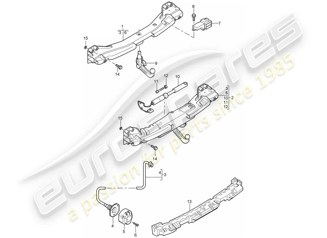 porsche 2005 (cayenne e1 9pa) gancio di traino diagramma delle parti