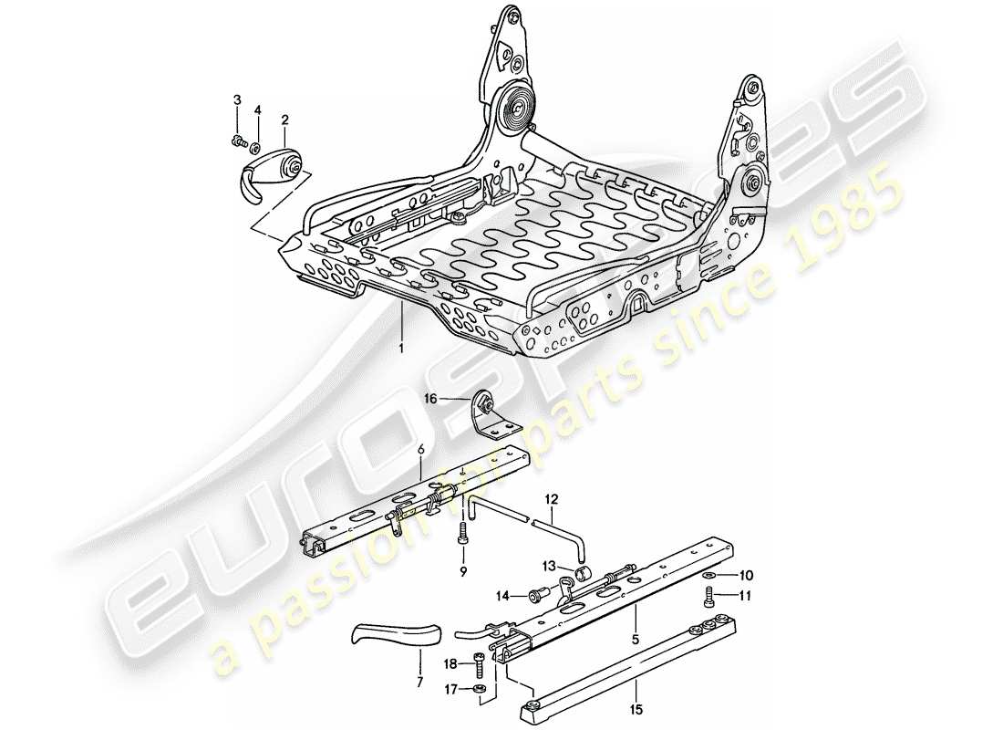 porsche 1985 (911) telaio sedile - regolabile manualmente - d - mj 1985>> schema parte