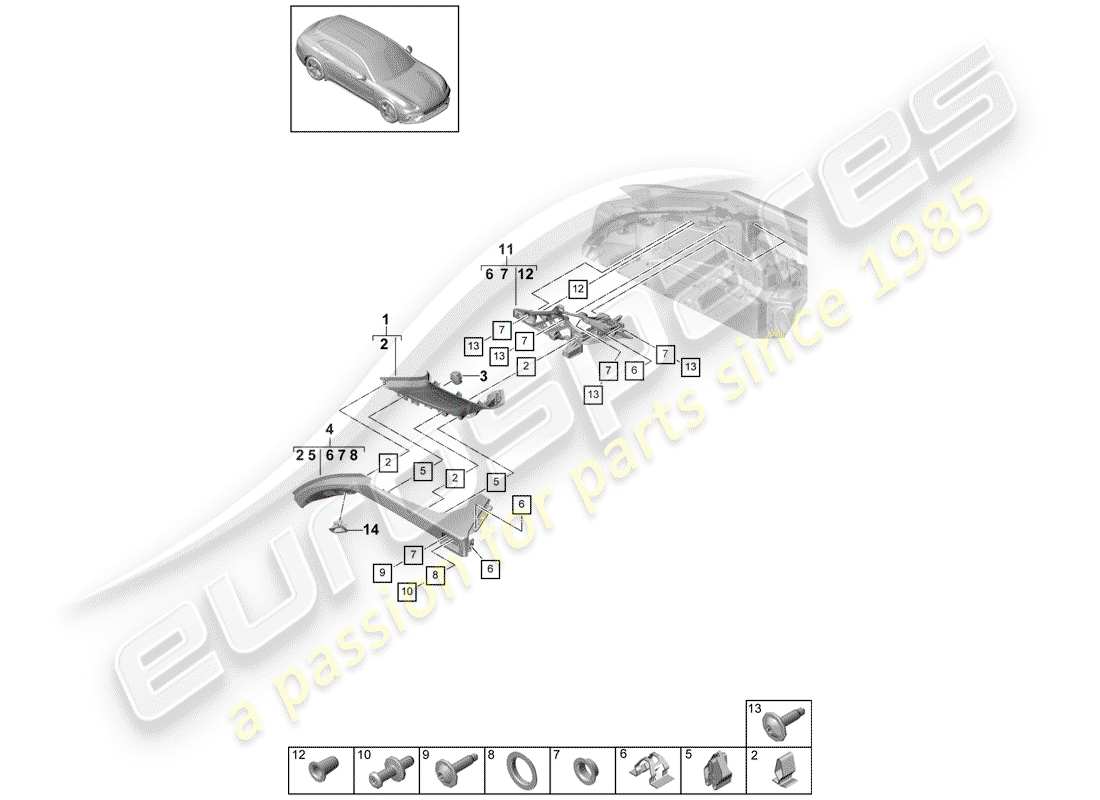 porsche 2019 (panamera 971-1) finiture diagramma delle parti