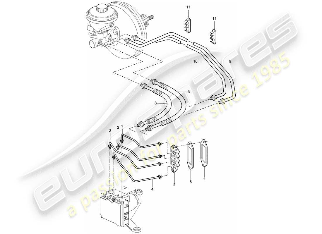 porsche 2006 (987 boxster) linee dei freni diagramma delle parti
