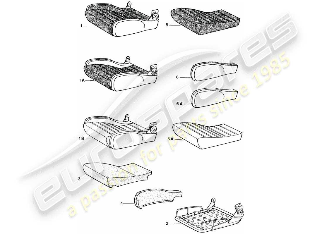 porsche 1982 (944) sedile sportivo - cuscino sedile - parti singole schema delle parti