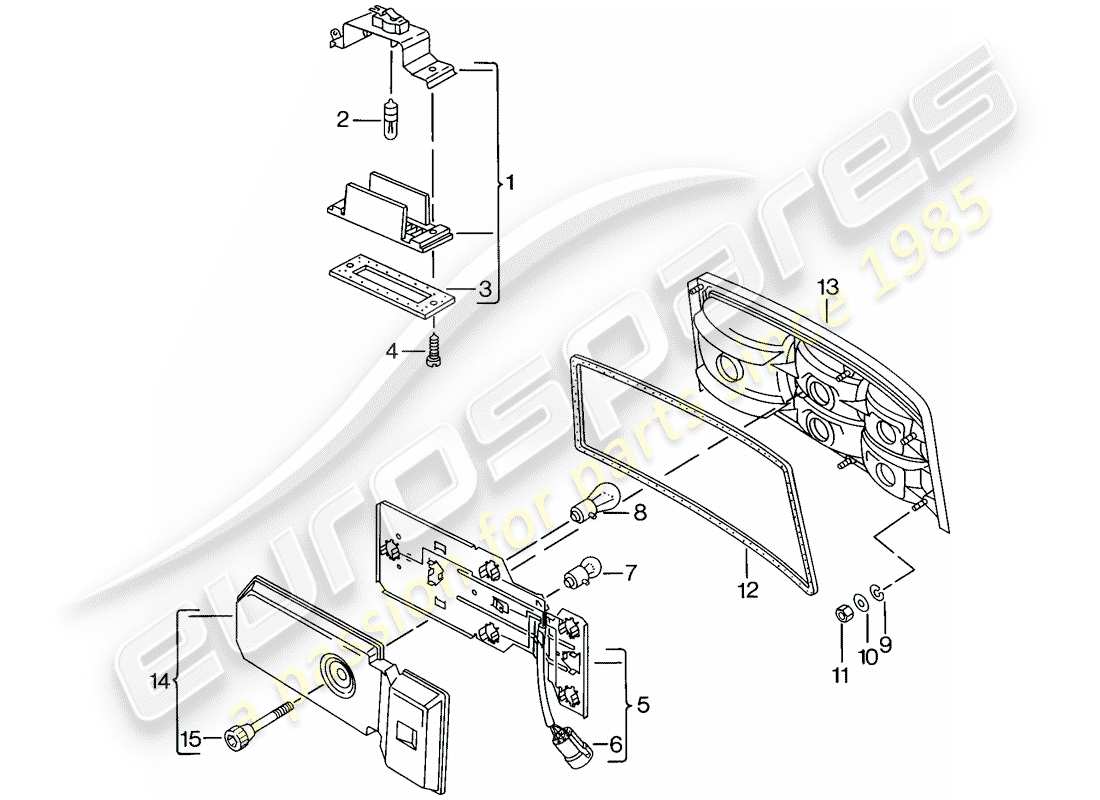 porsche 1982 (944) luce targa - luce posteriore schema parte