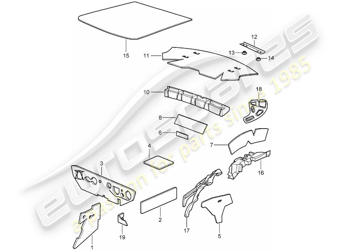 porsche 2001 (996) scocca - assorbitore acustico diagramma delle parti