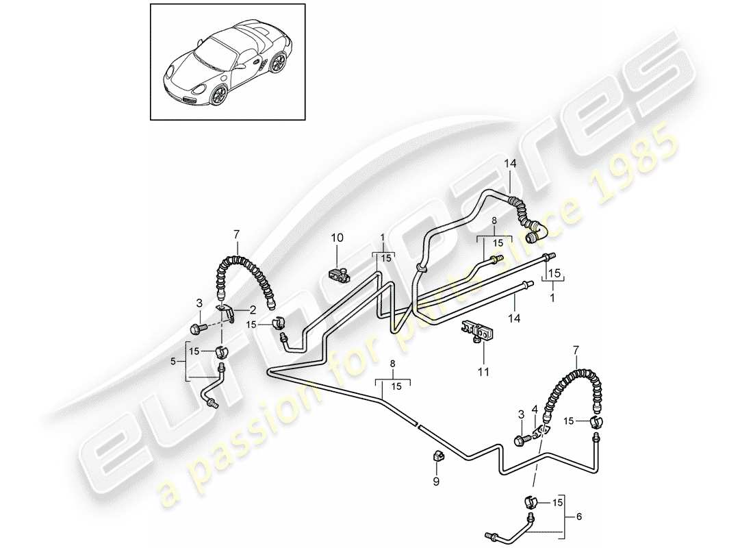 porsche 2010 (987 boxster) linea freno diagramma delle parti