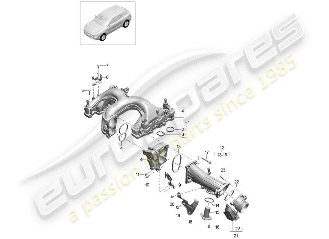 porsche 2016 (macan) collettore di aspirazione diagramma delle parti