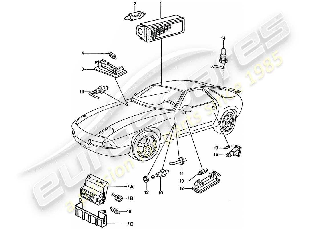 porsche 1994 (928) luce interiore diagramma delle parti