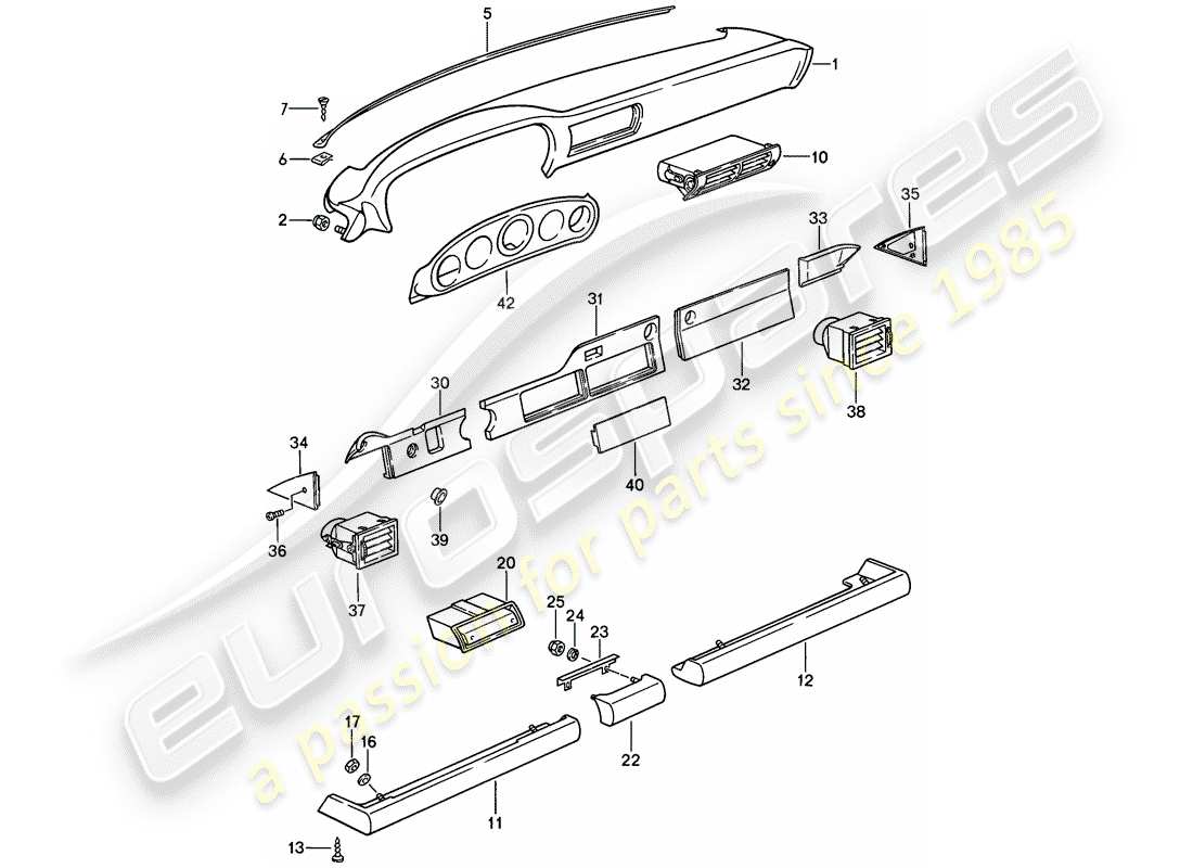 porsche 1988 (911) cruscotto - con parti di installazione diagramma delle parti