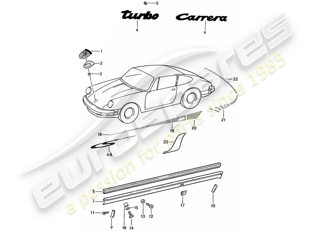 porsche 1987 (911) raccordi decorativi diagramma delle parti