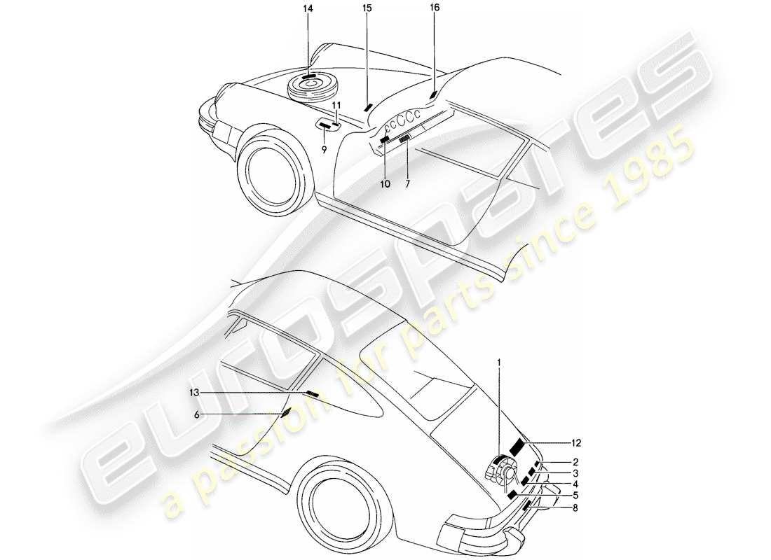 porsche 1987 (911) etichetta diagramma delle parti