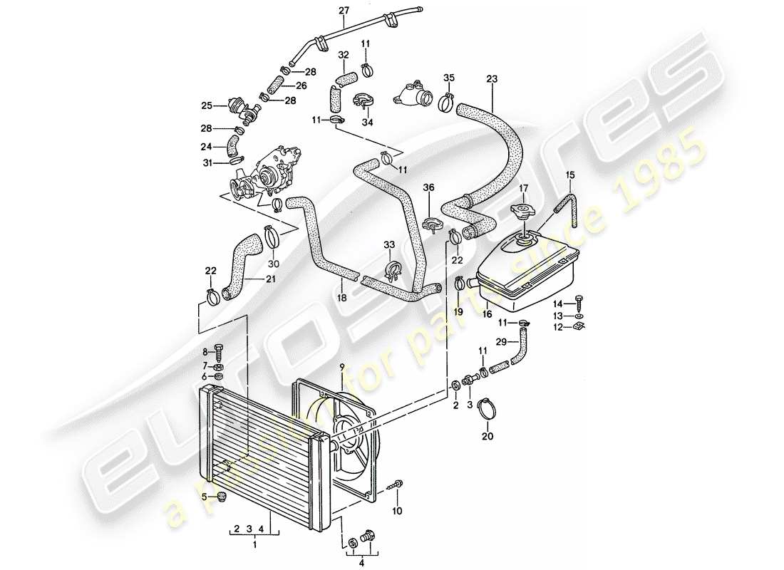 porsche 1994 (968) diagramma delle parti del raffreddamento ad acqua