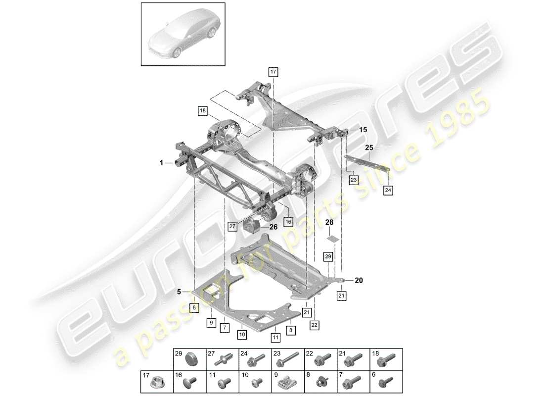 porsche 2020 (panamera 971-1) sottotelaio diagramma delle parti
